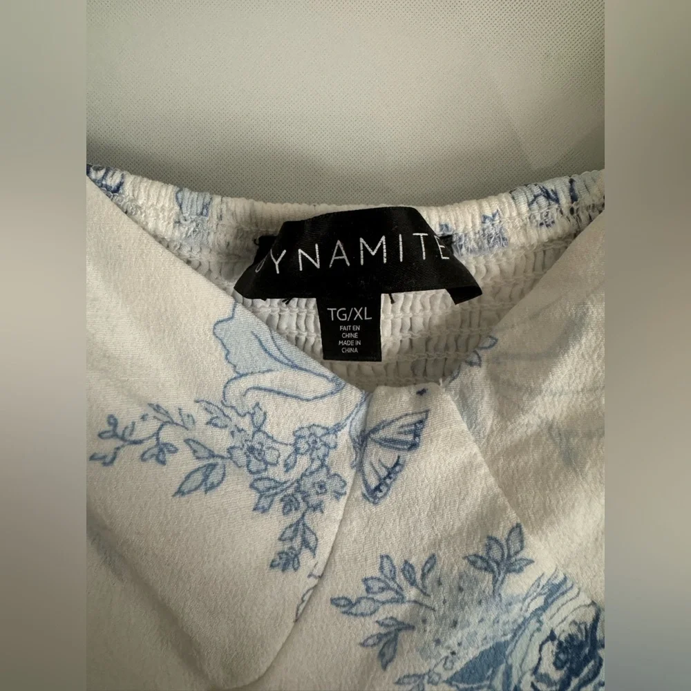 Dynamite Blue and White Floral sweetheart flare dress xl spring summer - Picture 5 of 6
